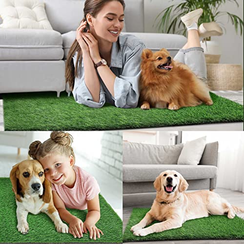 Roowest 4 Pcs Dog Grass Pee Pads for Dogs 18'' x 23'' Artificial Washable Fake Heavy Absorbency Grass Pad for Puppy Non Slip Rug Replacement Turf for Potty Training Outdoor Indoor