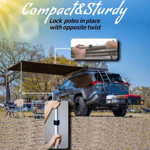 DANCHEL OUTDOOR Pull-Out Car Camper Awning Overlanding, Waterproof Roof Rack Vehicle Awning Truck Canopy Camping with All Metal Joints, 4.9x6.5ft Brown - color: Chocolate brown pull-out awning, size: 4.9x6.5ft