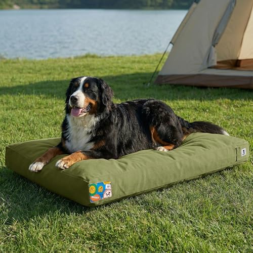 Sytopia 47 Inch Canvas Outdoor Dog Bed for XXL Dogs, Durable Dog Bed with Waterproof Machine Washable Removable Cover, Indoor Patio Pet Pad for Crate, Green - color: Green, size: XX-Large