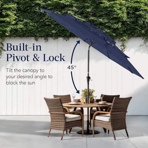 Best Choice Products 10ft 3-Tier Market Patio Umbrella, Outdoor Sun Shade with Tilt, Crank Lift, 8 Ribs for Backyard, Deck, Poolside - color: Navy Blue