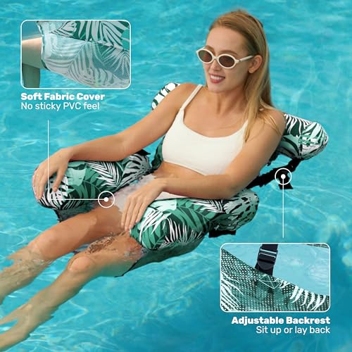 SLOOSH Inflatable Pool Floats Adult,2 Packs Floating Lounge Chairs,Blow up Pool Noodles for Adult Heavy Duty,Floating Chair for Party Summer Water Beach Lake Fun - style: Tropical Leaves-Green,Blue