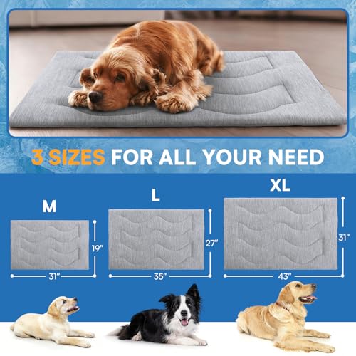 Queenmore Dog Cooling Mat, Cool Dog Mat, Portable Flat Pet Pads for Dogs, Materials Safe, Washable Non-Slip Cooling Pet Pad for Puppy in Summer (Grey Wave, Medium(31" x 19")) - color: Grey Wave, size: Medium