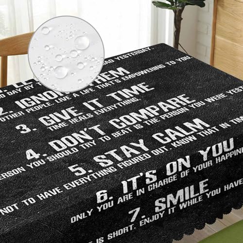Rectangle Tablecloth 52x70 Inch Inspirational Quote, 7 Rules of Life Phrase Dining Table Cloth Table Cover for Home Kitchen Restaurant Party Buffet Picnic, 4-6 Seats - color: Inspirational Quote