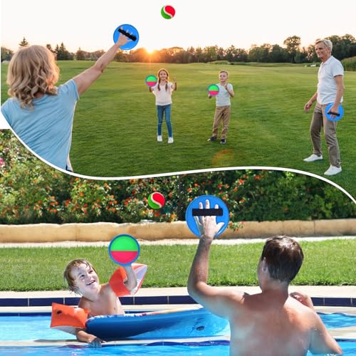 Toss and Catch Ball Set, Paddle Catch Ball and Toss Game for Kids, Great Beach Games/Backyard Games/Outdoor Games for Kids and Family - size: 4 Paddles, 4 Balls