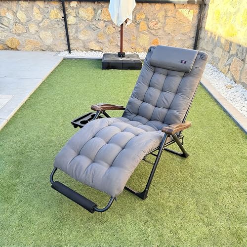 PURPLE LEAF Extra Wide Outdoor Reclining Chair Patio Zero Gravity Chaise Lounge Folding Chair with Removable Cushion Adjustable Headrest for Lawn Camping Beach Pool Grey - color: Grey - 1 Chair, size: Extra Wide – Thick Cushion
