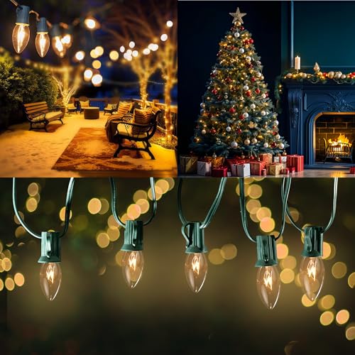 C9 26ft Indoor/Outdoor Clear Incandescent Christmas String Lights with 25 Bulbs and E17 Base | 120V, 7W - style: Clear Incandescent