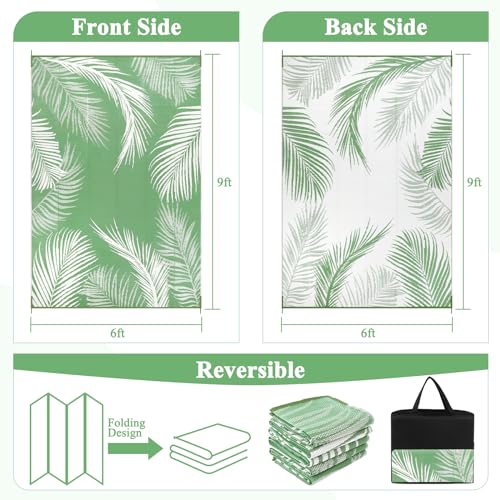 Pauwer Waterproof Outdoor Rug 6x9, Reversible Plastic Straw Patio Camping Rug, Indoor Outdoor RV Mat Carpet for Deck, Camper, Porch, Balcony, Backyard, Picnic, Leaf Green - color: Leaf Green, size: 6' x 9' (Rectangular)