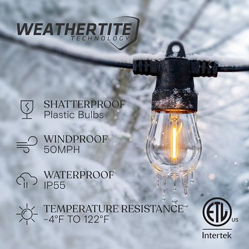 Brightech Ambience Hybrid Outdoor String Lights - Dual Plug and Solar Powered Waterproof LED Light String for Outside - Dimmable Soft White Edison Bulbs for Camping, Patio, Cafe, Yard - 48ft, 4W - style: Hybrid Super Bright - 48 Feet