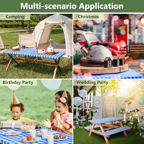 Picnic Table Cover with Bench Covers and Bag, Camping Table Camping Essentials Cover with Elastic Edges (Blue) - color: Blue
