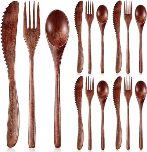 Portable Wood Flatware Set for Eating Lunch Utensils Silverware Set Wooden Cutlery Set eating utensil sets wooden Reusable Wood Utensils for Eating 13 Pcs Travel Wooden Spoons Forks with Case - color: 4 Sets of Knives, Spoons and Forks
