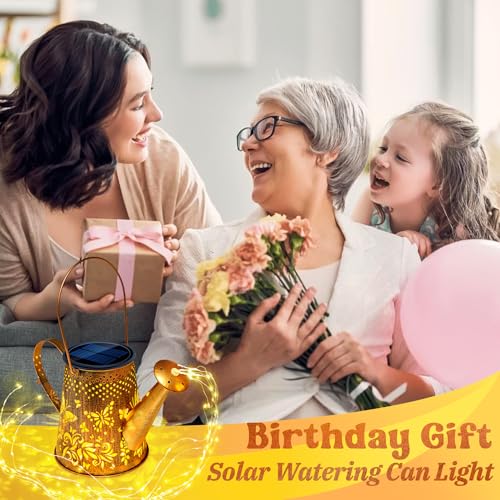 Anordsem Solar Watering Can Lights: Metal Butterfly Lantern Outdoor with Hook - Waterproof Garden Art Hanging Decoration for Yard Patio Lawn - Christmas Birthday Gifts for Women Mom Grandma - color: Butterfly-pattern