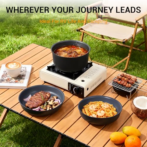 Ammeloo 18-Piece Ceramic Pots and Pans Set Non Stick, Non Toxic Cookware Set with Removable Handles, Pot Sets for Cooking, Induction Ready, Dishwasher & Oven Safe, PFAS PFOA & PTFE Free (Black) - color: Black