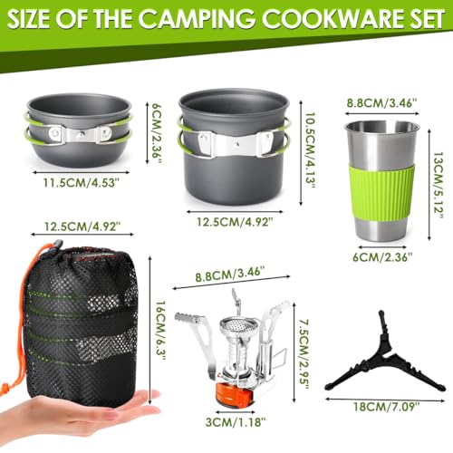 Gutsdoor Camping Cookware Set Camping Gear Campfire Utensils Non-Stick Cooking Equipment Lightweight Stackable Pot Pan Bowls with Storage Bag for Outdoor Hiking - style: 12pcs (Green)