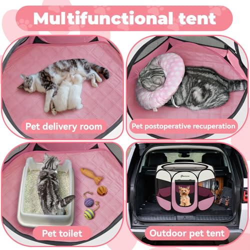 Dog Cat Playpen Indoor Outdoor for Puppy Pet Dogs Cat Recovery After Surgery, Dog Tent Crates Cage Indoor/Outdoor, Portable Pop Up Kennel with Carrying Case for Travel (Pink with Pad, Small) - color: Pink with Pad