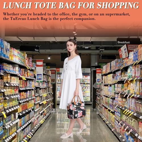 TuErCao Lunch Box for Women Adult Insulated Lunch Bag for Female Teacher Nurse Mom, Fashion Ladies Lunch Tote Bag for Work, Peony - color: A7: Romantic Peony, size: Large
