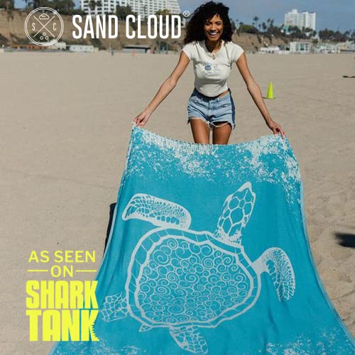 Sand Cloud Extra Large Turkish Beach Towel - Free 100% Organic Cotton Yarn Quick Dry for Beach, Picnic, Blanket or Bath As Seen on Shark Tank Marine Life (Crush Turtle Teal) - color: Crush Turtle Teal, size: X-Large