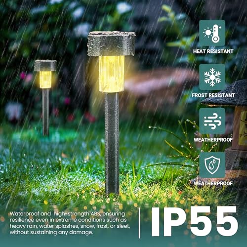 GIGALUMI 24 Pack Solar Path Lights Outdoor,Solar Lights Outdoor Waterproof,Stainless Steel LED Landscape Lighting,Solar Garden Lights for Driveway,Pathway,Patio,Yard - color: Warm White, size: 24 PACK