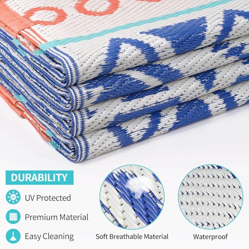 Outdoor Rugs Patio Camping Waterproof - 8x10 Plastic Straw Patio Rug Portable for Campers, Outside RVs Mat, Outdoor Area Carpet for Patios Clearance, Backyard Porch, Balcony, Picnic - color: Blue Red, size: 8' x 10' (Rectangular)