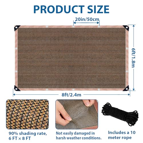 90% Shade Cloth Sun Shade Fabric Privacy Screen Shade Cover for Patio Garden Pergola Shade Cover Canopy with Gromments, 6 x 8 FT, Mocha - color: Mocha, size: 6 x 8 FT
