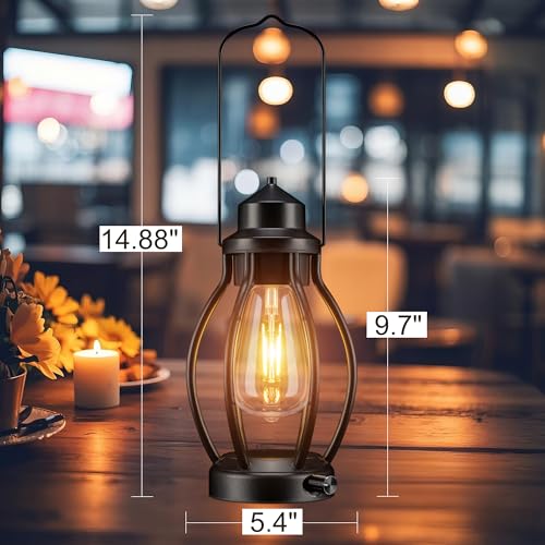 Rechargeable Outdoor Camping Lanterns 2Pack, Vintage Dimmable Hanging Outdoor Lanterns with Timer, Waterproof Battey Powered Indoor Table Lamps for Patio, Garden, Porch Decorations - style: A