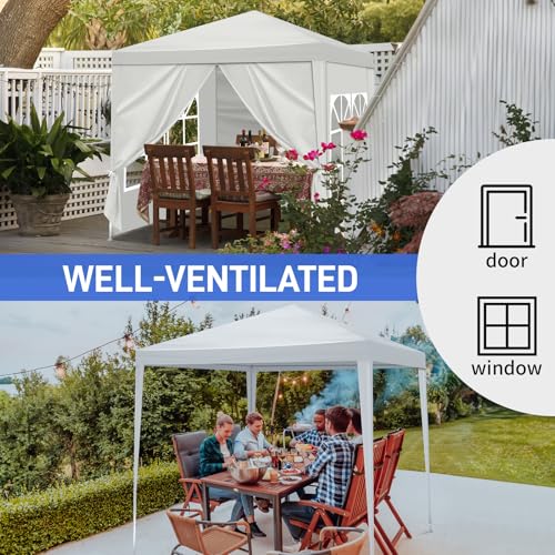 6.5x6.5ft Heavy Duty Commercial Canopy Tent,Portable Folding Canopy Tents,Waterproof Patio Gazebo Tent,Folding Outside Shelter Gazebos,with 4 Removable Sidewalls,for Wedding Party Backyard (White) - color: White