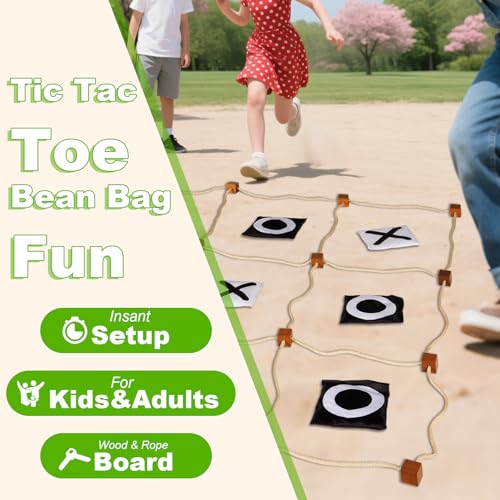 Giant Tic Tac Toe Outdoor Games, Bean Bag Toss for Kids and Adults, 4Ft x 4Ft, Large Backyard Family Game, No Assembly, Indoor Outdoor Play, Portable Giant Lawn Games, Instant Setup - color: White & Black