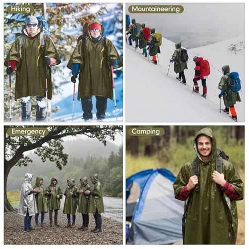 Tellegloww Emergency Ponchos with Polyester Film Blanket Liner Waterproof Windproof Thermal Survival Blanket Rain Ponchos - color: Green