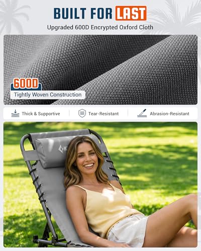 KingCamp Lounge Chair with face Hole, 400LBS Tanning Chairs for Outside, Adjustable 5-Position Beach Lounge Chairs Folding Sun Tanning Chair for Outside Beach Patio Sun Bathing Pool Backyard - color: B*sunbask Face Hole——grey Face Hole, style: 400lbs&Pinc