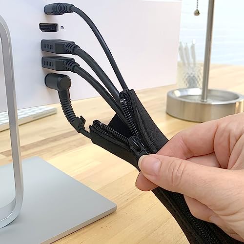 Zipper Cable Sleeve by Wrap-It Storage - 24" x 4" (4-Pack) Black - Cord Organizer and Cable Protector for Desk, Computer, TV Cord Management to Hide and Cover Wire and Extension Cables - size: 24in (4-Pack)