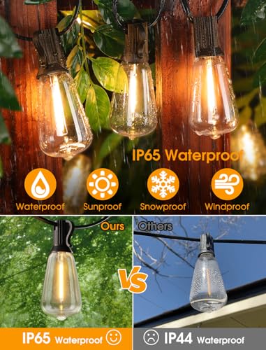 Larkvue 25FT Outdoor String Lights, Patio Lights with 10+1 LED Dimmable Waterproof Shatterproof ST38 Retro Edison 2700K Bulbs for Balcony Yard, Black - color: Black, size: 25FT