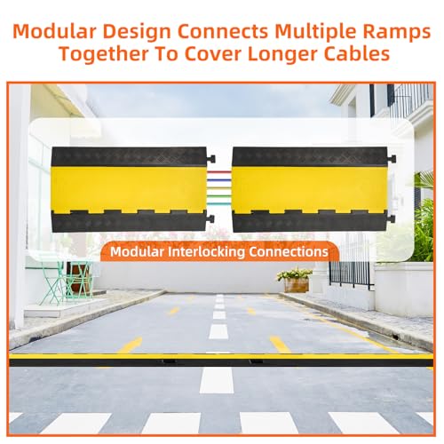 5 Channel 2 Pack Cable Protector Ramp Traffic Wire and Hose Ramp Cord Cover Heavy Duty Channels 18,000 lbs Load Capacity Cable Wire Ramp Speed Bump Driveway Cable Ramp Protective Cover - size: 5 Channel 2 Pack