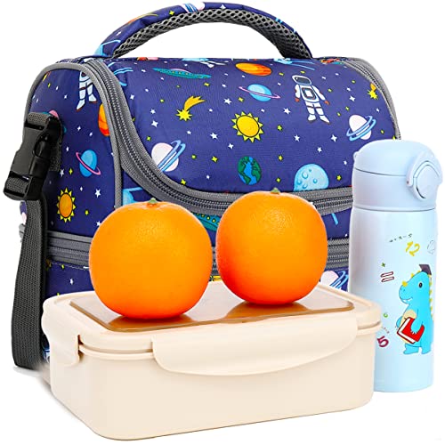 FlowFly Kids Double Decker Cooler Insulated Lunch Bag Large Tote for Boys, Girls, Men, Women, With Adjustable Strap, Astronaut - color: Astronaut