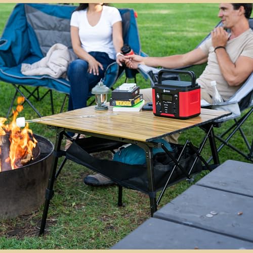 ARROWHEAD OUTDOOR 2-Pack 39" Aluminum Folding Camp Roll Up Table w/Adjustable Height, Undertable Mesh Storage, Carry Bag - color: Wood Grain 2pack