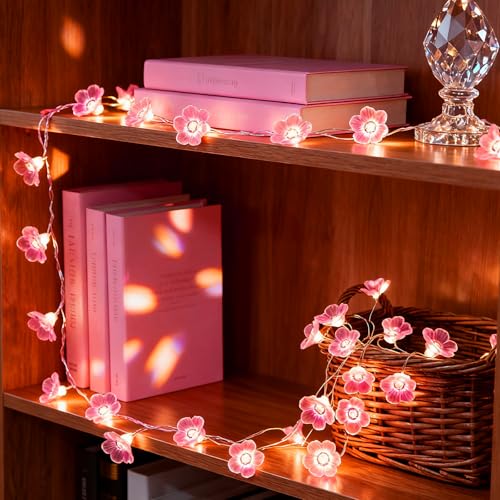 Pink Fairy Cherry Blossom Flower String Lights for Bedroom, USB Plug in and Battery Operated 13ft 40 LED Cute Indoor Outdoor Hanging Decorations for Birthday Wedding Party Christmas Easter - color: Pink Fairy Lights