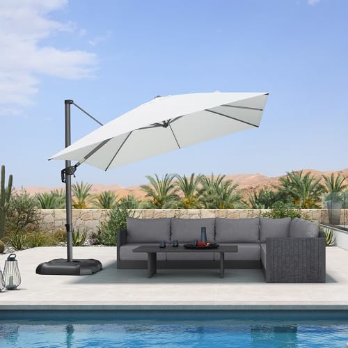 PURPLE LEAF 10 Feet Patio Umbrella Outdoor Cantilever Square Umbrella Aluminum Offset Umbrella with 360-degree Rotation for Garden Deck Pool Patio, White - color: White, size: 10' X 10', style: Standard