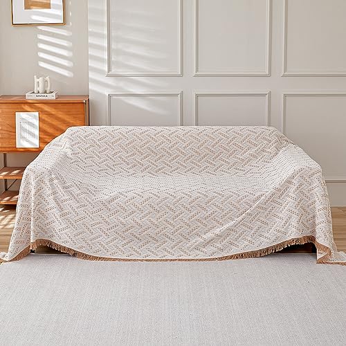 AIVIA Armless Loveseat Cover Recliner Chair Sheet Blanket, Reversible Anti Slip Throw Cushion Covers for 2 Seater Armless Couches, Love-Seat Furniture Decor Slipcovers Protector for Dogs Cats - color: Khaki White, size: 71” x 91”