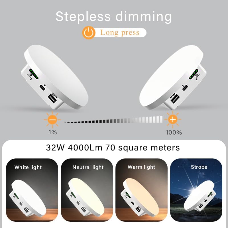 Tent Light 4500 Lumen, Camping Lantern Portable Rechargeable LED, Super Bright Magnetic Hanging Camping Light with 3 Color Modes & Stepless Dimming for Canopy, Tent, Emergency, Home & Travel（White） - size: 7200 mAh(white)
