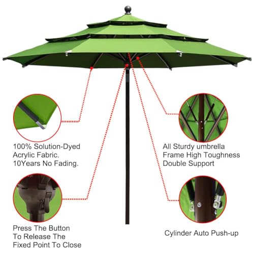 EliteShade USA 10-Year-Non-Fading 11ft 3-Tier Market Patio Umbrella, Commercial Grade Outdoor Table Umbrella with Cylinder Push-Up, Windproof & UPF 50+ UV Protection, Heavy Duty Ventilation for Garden, Deck, Pool, Backyard, Beach & Bistro, Macaw Green - c