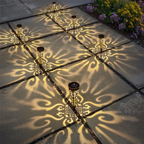 Go2garden 6Pcs Solar Lights Outdoor Garden Decor Gifts for Women Mom,Waterproof Conical Garden Stakes for Yard, Lawn, Pathway,Garden Lights Mothers' Day Birthday Gifts for Men(Black) - color: Black