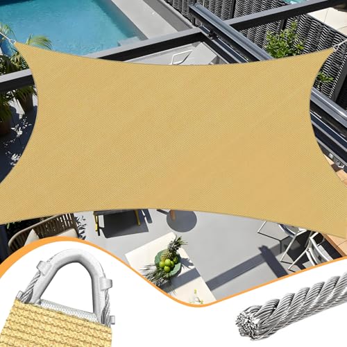 Upgraded with High-Strength Steel Cable Edges 20' x 26' Sun Shade Sail Sand Rectangle, Heavy Duty UV Blockage Outdoor Cover with Steel Wire Edges for Patio Garden - color: Sand, size: 20' x 26' Pro