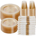 Goodluck 350 Piece Gold Glitter Plastic Dinnerware Set for 50 Guests, Disposable Plates for Party, Include: 50 Dinner Plates, 50 Dessert Plates, 50 Rolled Napkins with Silverware, 50 Cups - color: Gold Glitter, style: 350 Piece (50 guests)