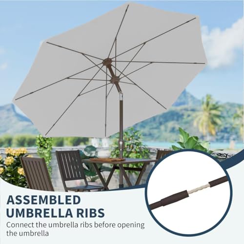 PatioKingdom 11FT Patio Umbrella,Outdoor Umbrella with Push Button Tilt and Crank,Market Table Umbrella with 8 Sturdy Fiberglass Ribs UV Protection - color: Light Gray, size: 11FT