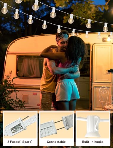 25FT Outdoor White String Lights with 27 Clear Bulbs, G40 Globe Patio String Lights for Indoor/Outdoor, Connectable Hanging Lights for Backyard Porch Balcony Party Decor - White Wire - color: White, size: 25 Feet