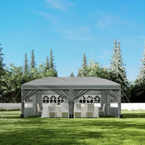 10x20 Pop Up Canopy with 6 Sidewalls, Waterproof Outdoor Wedding Gazebo Canopy with Removable Side Walls & 6 Sandbags | Ideal for Weddings, Parties, Backyard Events, Trade Shows - color: Gray