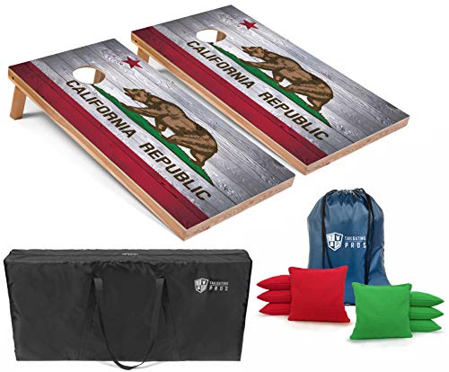 Tailgating Pros Regulation Cornhole Boards Flag Set - Includes 8 Bean Bags, Carrying Cases, and 4'x2' Corn Hole Toss Game w/Ring Light - color: California Flag