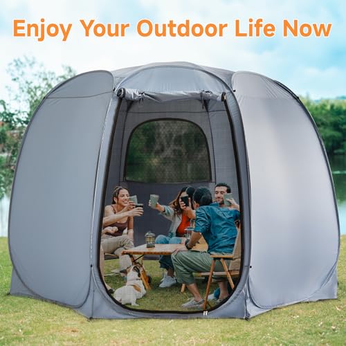 Alvantor® Pop Up Screen Tent House Room Instant Outdoor Camping Canopy Sun Shelter Gazebo for Patio, Backyard & Deck, Privacy Tent(2-10 People, 8'x8' 10'x10' 12'x12') - color: Gray, size: ‎12x12 FT