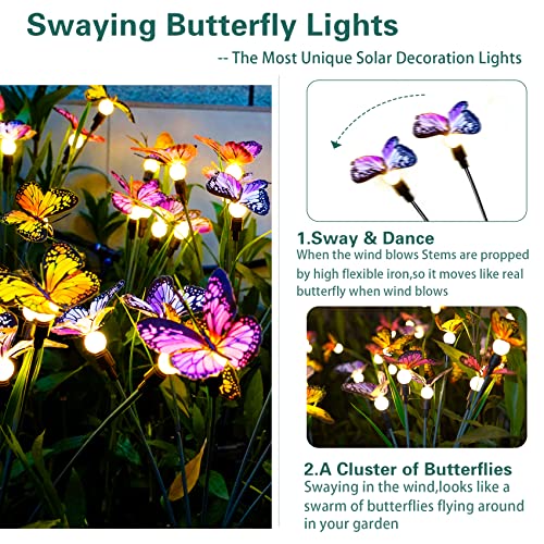 TONULAX Solar Garden Lights - 2 Pack Swaying Butterfly Light, Swaying in The Wind, Solar Outdoor Lights, Yard Patio Pathway Decoration, High Flexibility Iron Wire & Realistic Butterflies (2 Pack) - size: 2 Pack
