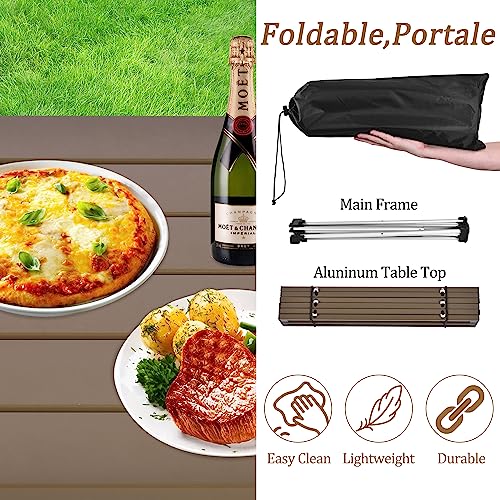 Grope Small Folding Camping Table with Aluminum Table Top, Beach Table for Sand with Carrying Bag,Prefect for Outdoor, Picnic, BBQ, Cooking, Festival (Coffee-L) - color: Coffee, size: Large