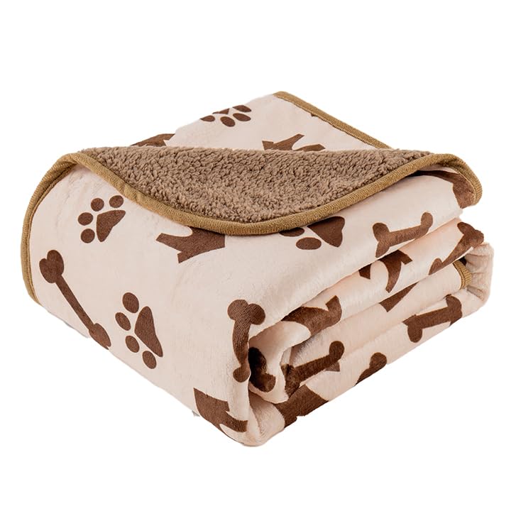 Waterproof Dog Blankets Pet Blanket, 30"x40" Cat Blanket for Indoor Cats, Soft Fluffy Sofa Car Bed Protector, Reversible Sherpa Fleece Puppy Blanket for Small Medium Dogs (Beige-House) - color: Beige-house, size: 30"x40"