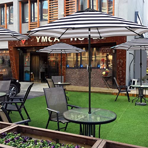 Blissun 9' Outdoor Patio Umbrella, Outdoor Table Umbrella, Yard Umbrella, Market Umbrella with 8 Sturdy Ribs, Push Button Tilt and Crank - color: Black & White Stripe
